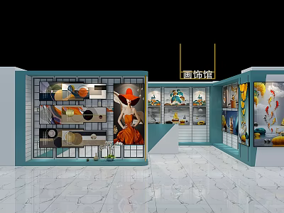 Elegant Art Decor Store Interior With Display Cabinets And Colorful Decorations 3d model