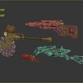 Steampunk Mechanical Weapons with Various Types Gears and Vintage Design Elements