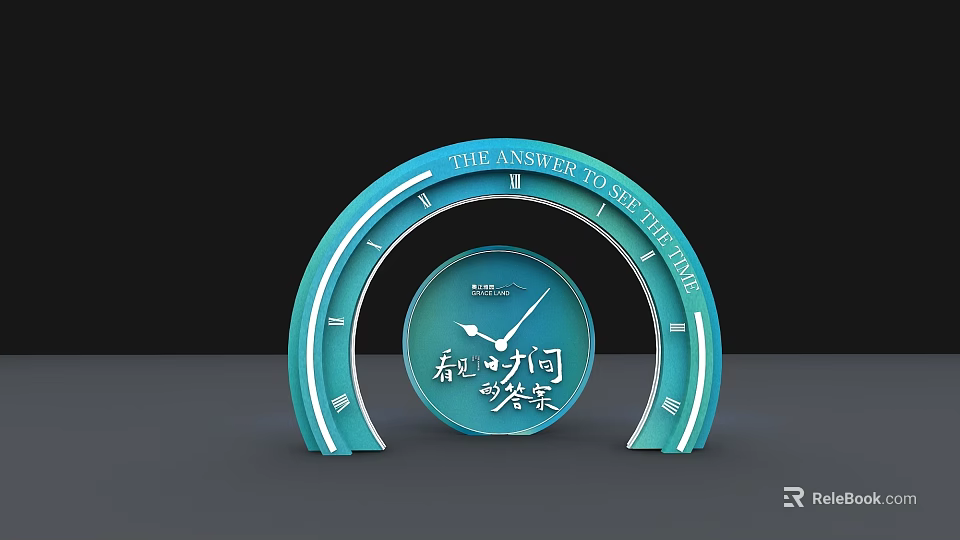 Blue Curved Clock Dial Structure Check-in Photo Spot For Future Answer Theme 3d model 