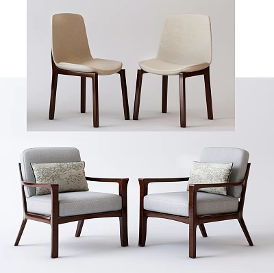 Modern Leisure Accent Chairs with Wooden Frame Upholstered Seat Armrests and Decorative Pillows 3d model