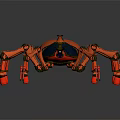 Detailed Orange Robotic Spider With Multiple Metallic Legs And Transparent Blue Body