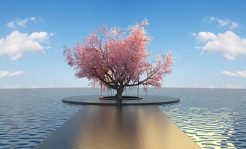 Tree Water Sky Space Tree Blossoms Tree 3d model