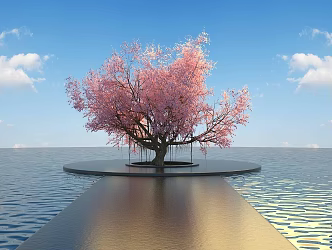 Tree Water Sky Space Tree Blossoms Tree 3d model
