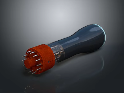 Modern Bulb Shaped Glass Lighting Furniture With Red Base And Metal Contacts 3d model