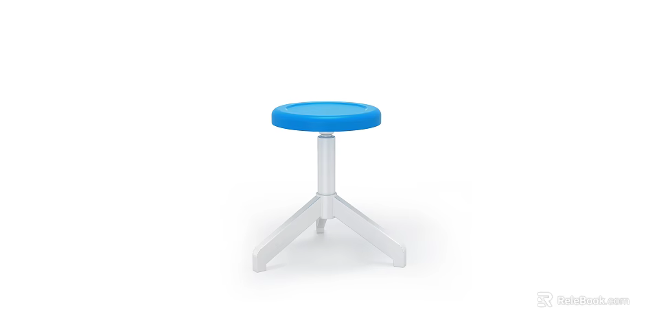 Blue Round Seat Modern Stool With Silver Metal Three Legged Frame 3d model
