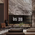 Elegant Modern Dining and Living Room Interior With Wooden Cabinets Pendant Light And Sofa