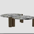 Modern Nesting Coffee Table Set With Marble Pattern Top And Metallic Cylindrical Legs 3d model