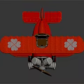 Red Vintage Biplane Passenger Plane With Silver Propeller Engine And Black Wheels
