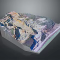 3D Terrain Model of Mine Quarry Featuring Rock Layers Vegetation Roads And Mining Traces