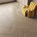 Elegant Herringbone Wood Floor Interior With Yellow Sofa And Potted Plant