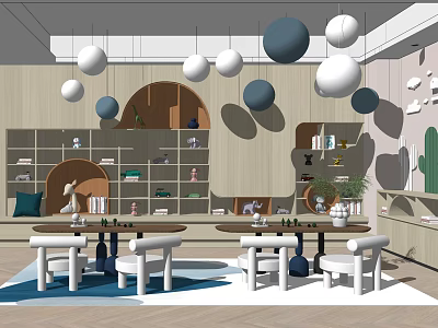Bright Kindergarten Interior With Colorful Play Area Small Tables And Hanging Decorations 3d model