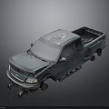 Worn Teal Two Door Pickup Truck With Damaged Front And Rusty Wheels