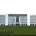 Modern White Office Building With Large Glass Windows And Green Lawn Frontage