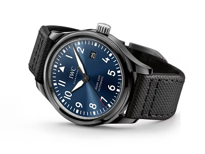 Elegant IWC Men's Watch With Black Leather Strap Blue Dial And White Numerals 3d model