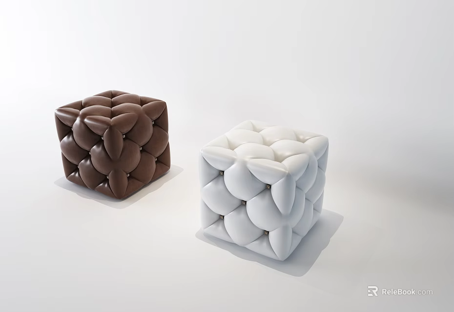 Modern Cube Shaped Sofa Stools With Brown And White Textured Surfaces 3d model 