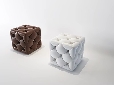 Modern Cube Shaped Sofa Stools With Brown And White Textured Surfaces 3d model
