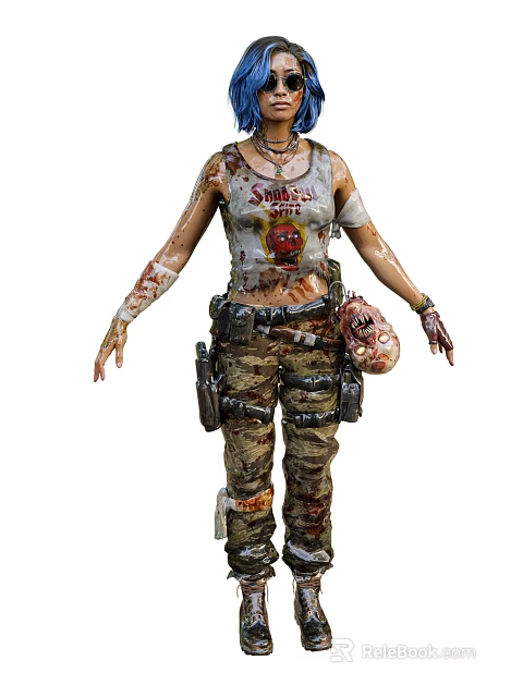 Bloodied Suicide Squad Game Character With Tactical Pants Bandages And Vest Design 3d model 