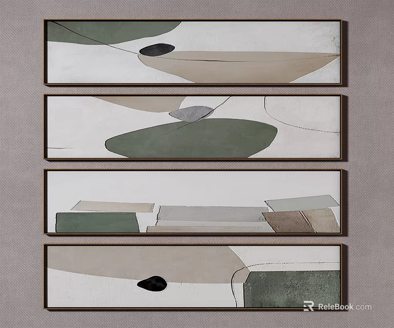 Abstract Geometric Wall Art With Green Beige Gray Tones And Dark Frames 3d model