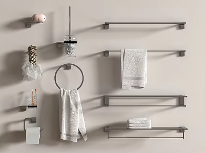Bathroom Cabinet Rack With Metal Towel Racks Ring Holder And Shelves 3d model