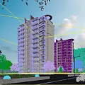 Modern High Rise Residential Buildings With Green Trees Street And Parked Cars