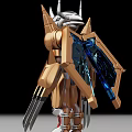 Detailed Sci Fi Robot Model With Gold Silver Armor Mechanical Wings And Blue Red Accents