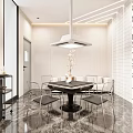 Modern Living Room Interior With Round Table Chairs Marble Floor Cartoon Wall Art Ceiling Lighting