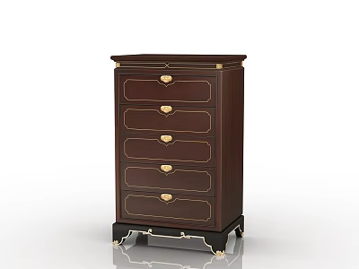 Dark Brown Chest of Drawers with Golden Handles and Ornate Legs in Classic Style 3d model