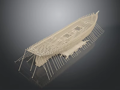 Intricate Wooden Boat Frame Structure With Handcrafted Detailed Wooden Skeleton Design 3d model