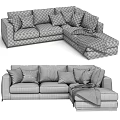 Gray Sectional Sofa with Modern Design Multiple Plush Cushions and Patterned Blanket 3d model