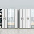 Modern White Wardrobe With Glass Doors And Multiple Storage Compartments For Clothes 3d model