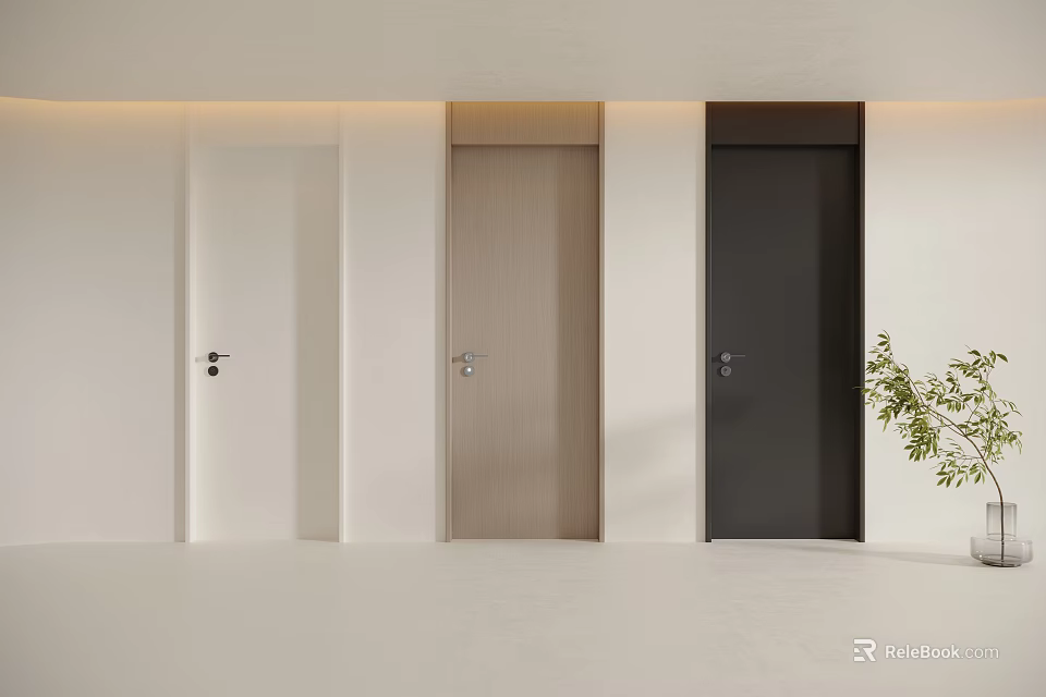 Minimalist Modern Interior Swing Doors In White Light Wood And Dark Gray 3d model 