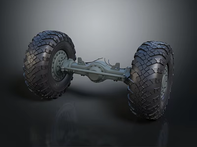 Heavy Duty Vehicle Axle With Large Off Road Tires And Reinforced Metal Frame 3d model
