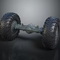 Heavy Duty Vehicle Axle With Large Off Road Tires And Reinforced Metal Frame