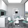 Modern Dental Clinic Reception Space With Green Desk And Waiting Area Seating