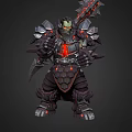 Orc Warrior Creature In Heavy Spiked Armor With Bloody Glowing Greatsword And Red Luminous Details
