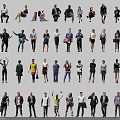 Diverse Group of People in Various Standing and Sitting Poses with Different Clothing