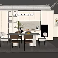 Modern White Restaurant Interior With Pendant Lights Dining Table And Beige Chairs