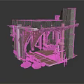 Fantasy Scene Structure With Stone Walls Metal Pipes And Arched Platform