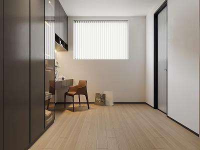 Modern Closet Interior With Dark Cabinets Light Flooring And Window 3d model
