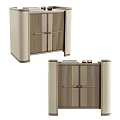 Modern Bedside Table with Vertical Slats Gold Handles Beige Wood Tones and Decor