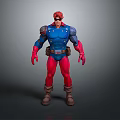 Superhero Action Figure With Red Hair Blue Top Red Pants Shoulder Pads And Brown Boots