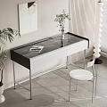 Modern Study Desk With Glass Top Black White Design Metal Legs And Vase Plant