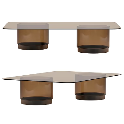 Modern Dining Table With Glass Top And Brown Cylindrical Bases 3d model