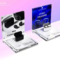 Sleek Modern Display Shelves Showcasing Bluetooth Earphones and Tech Accessories 3d model