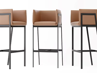 Modern Bar Stools With Brown Upholstered Seats And Black Metal Frames 3d model