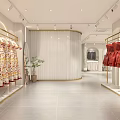 Modern Clothing Store Interior With White Dresses Gold Hangers And Green Plants