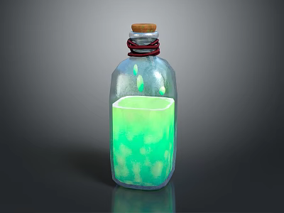 Medical Device Transparent Reagent Bottle Containing Green Liquid With Cork Stopper And Red String 3d model