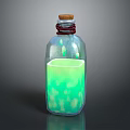Medical Device Transparent Reagent Bottle Containing Green Liquid With Cork Stopper And Red String