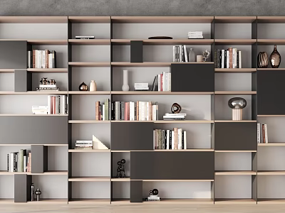 Modern Bookcase With Open Shelves And Modular Design Featuring Books And Decorative Items 3d model