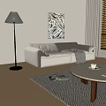 Soft Beige Two-seater Sofa With Floor Lamp Marble Painting Round Table And Rug